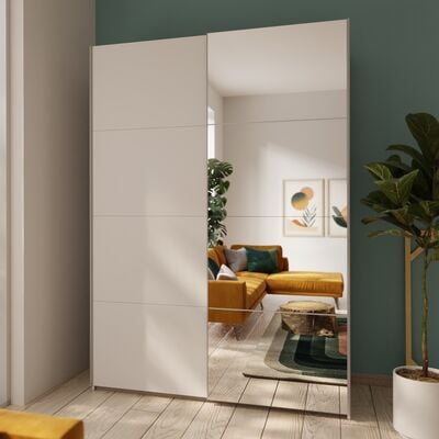 Core vaatekaappi liukuovilla 150,1x210x61 cm valkoinen/ kirkas peili